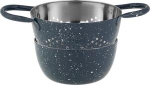 Cedník s misou MagicHome, 15,5 cm, s rúčkou, okrúhle otvory, nerez, sada 2 ks