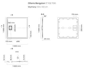 Oltens Bergytan štvorcová sprchová vanička 100x100 cm sivá 17102700