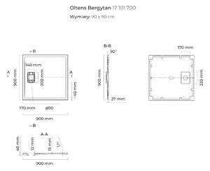 Oltens Bergytan štvorcová sprchová vanička 90x90 cm sivá 17101700