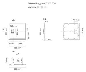 Oltens Bergytan štvorcová sprchová vanička 80x80 cm čierna 17100300