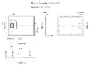 Oltens Bergytan obdĺžniková sprchová vanička 120x90 cm sivá 15104700