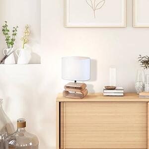 COREP Stolová lampa Oslo, biela/svetlé drevo, výška 30 cm, ľan/drevo, Biela / opálová, Obývacia izba / jedáleň, Drevo, Škandinávsky, Stojacie svietidlo