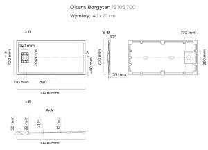 Oltens Bergytan obdĺžniková sprchová vanička 140x70 cm sivá 15105700