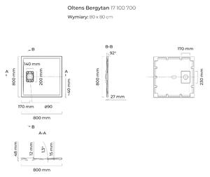 Oltens Bergytan štvorcová sprchová vanička 80x80 cm sivá 17100700