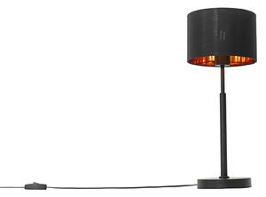Moderná stolná lampa látkové tienidlo čierna so zlatou - VT 1