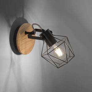 Priemyselná nástenná lampa čierna s drevom - Sven
