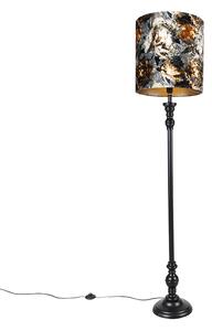 Stojaca lampa čierna s kvetinovým tienidlom 40 cm - Classico