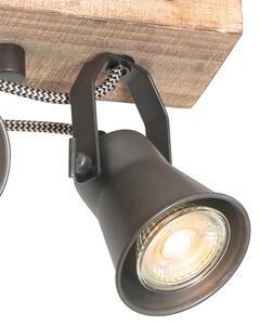 Vidiecka stropná lampa čierna s drevenými 4 svetlami - Jelle