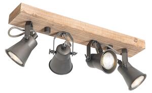 Vidiecka stropná lampa čierna s drevenými 4 svetlami - Jelle