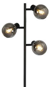 Stojatá lampa v štýle Art Deco, čierna, 3-žiarovka, s dymovým sklom - Vidro