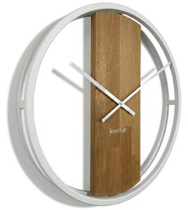 Dekorstudio Okrúhle nástenné hodiny LOFT OVAL s dubovým drevom 50 cm – biele