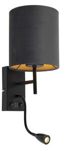 Nástenná lampa v štýle Art Deco čierna so zamatovým tmavosivým odtieňom - Stacca