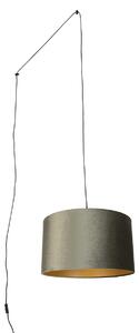 Závesná lampa čierna so zástrčkou a zeleným tienidlom so zlatým interiérom 35cm - Cavalux