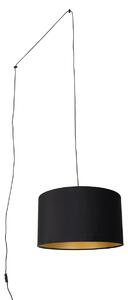 Závesná lampa čierna so zástrčkou a čiernym tienidlom so zlatým interiérom 35 cm - Cavalux
