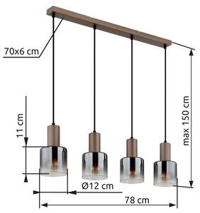 Závesné svietidlo 4x E27 kávová, dymová IP20 GLOBO lighting WALTON 54318-4H