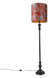 Stojacia lampa čierna s tienidlom páv červená 40 cm - Classico