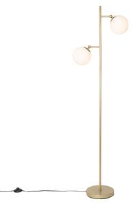 Art Deco stojaca lampa zlatá s matným sklom 2-svetlo - Pallon
