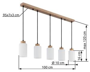 Závesné svietidlo 5x E27 drevo, opálová IP20 GLOBO lighting ROWENA 15977-5H
