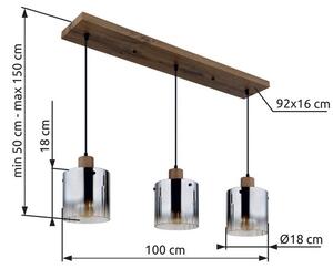 Závesné svietidlo 3x E27 drevo, dymová IP20 GLOBO lighting UNDERWOOD 15915-3H