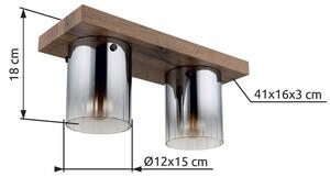 Stropné svietidlo 2x E27 drevo, dymová IP20 GLOBO lighting UNDERWOOD 15915-2