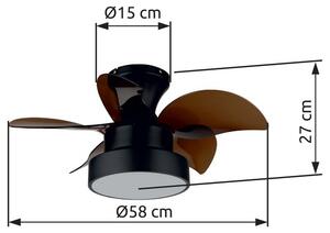 Stropný ventilátor so svetlom LED 3000 / 4500 / 6000K čierna matná IP20 GLOBO lighting KARI 03670 časovač