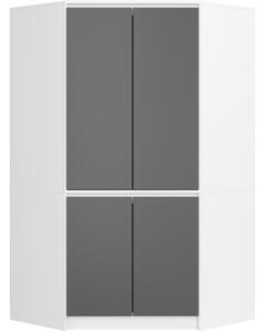 Ak furniture Rohová šatníková skriňa CLP 100 cm 4D biela/šedá