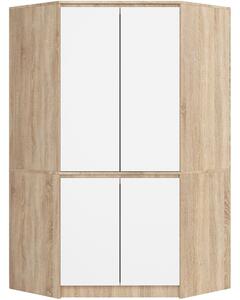 Ak furniture Rohová šatníková skriňa CLP 100 cm 4D dub sonoma/biela