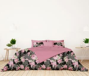 Ervi bavlnené obliečky DUO - Kvety na čiernom/ružove