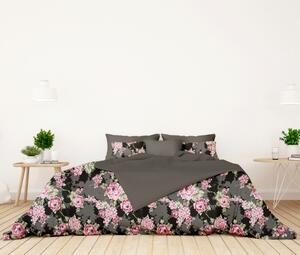 Ervi bavlnené obliečky DUO - Kvety na čiernom/sivé