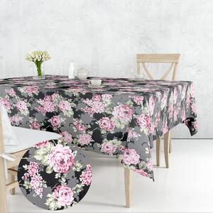 Ervi bavlnený obrus na stôl obdĺžnikový - Kvety na čiernom