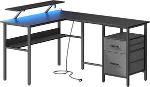 SONGMICS Rohový písací stôl so zásuvkami a LED Vasagle Bora čierny