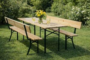 Pivný set PREMIUM 220x70cm - masív borovice - stôl + lavice s opierkou