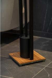 Čierny stojan na toaletný papier s bambusovým podstavcom Wenko