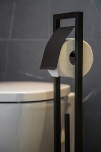 Čierny stojan na toaletný papier s bambusovým podstavcom Wenko
