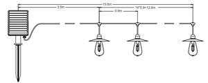LED Solárna reťaz 15xLED/0,2W/3,7V 15,6 m 3000K IP44 2400 mAh