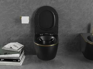 Mexen Lena, závesná toaletná misa 480x360x355 mm s pomaly padajúcim sedátkom, čierna matná - zlatý okraj, 30224075