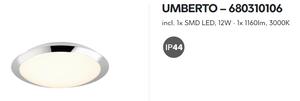 Stropné svietidlo UMBERTO Chrome LED12W, 3000K, D29cm, IP44