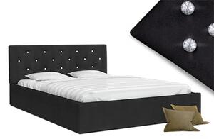 Luxusná manželská posteľ CRYSTAL čierna 160x200 s dreveným roštom