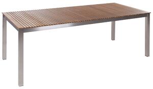 Záhradný stôl svetlé certifikované teakové drevo 200 x 90 cm oceľový strieborný rám obdĺžnikový klasický štýl vonkajší