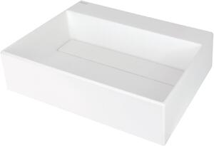 Deante Correo, granitové umývadlo na dosku s poličkou pod batériu a krycou doskou 500x400x130 mm, biela, CQR_AU5M
