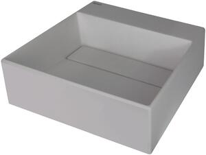 Deante Correo, granitové umývadlo na dosku s poličkou pod batériu a krycou doskou 400x400x130 mm, šedá metalíza, CQR_SU4M