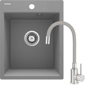 Deante Corio, set granitového drezu s batériou, 1-komorový 400, 350x500x211 mm, šedá metalíza, oceľová, ZRCPS103