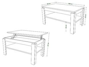 ASTI-P Dub Wotan/Matná biela - moderný konferenčný stolík so zdvíhacou doskou