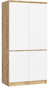 Ak furniture Šatníková skriňa CLP S90/4D dub artisan/biela