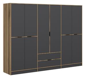 Kalune Design Šatníková skriňa Elina 270 cm grafit/orech