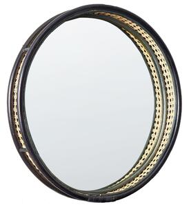 Nástenné zrkadlo čierna prírodná ratan sklo 60 cm okrúhly tvar s viedenským výpletom závesné dekorácie boho moderný štýl doplnky