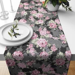 Ervi bavlnený behúň na stôl - Kvety na čiernom