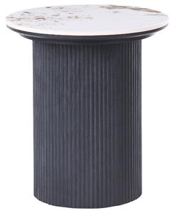 Odkladací stolík čierny MDF podnož okrúhly ø 45 cm keramická stolová doska biely mramor moderný dizajn obývačka