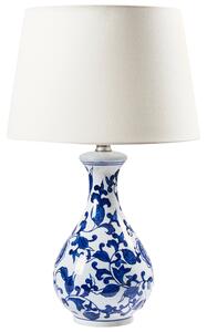 Stolná lampa biela a modrá porcelánový podstavec ľanové tienidlo kvetovaný vzor štýlové svietidlo