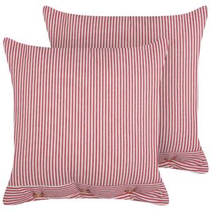 Sada 2 dekoratívnych bavlnených vankúšov červený a biely pruhovaný vzor 45 x 45 cm gombíky retro bytový doplnok spálňa obývačka